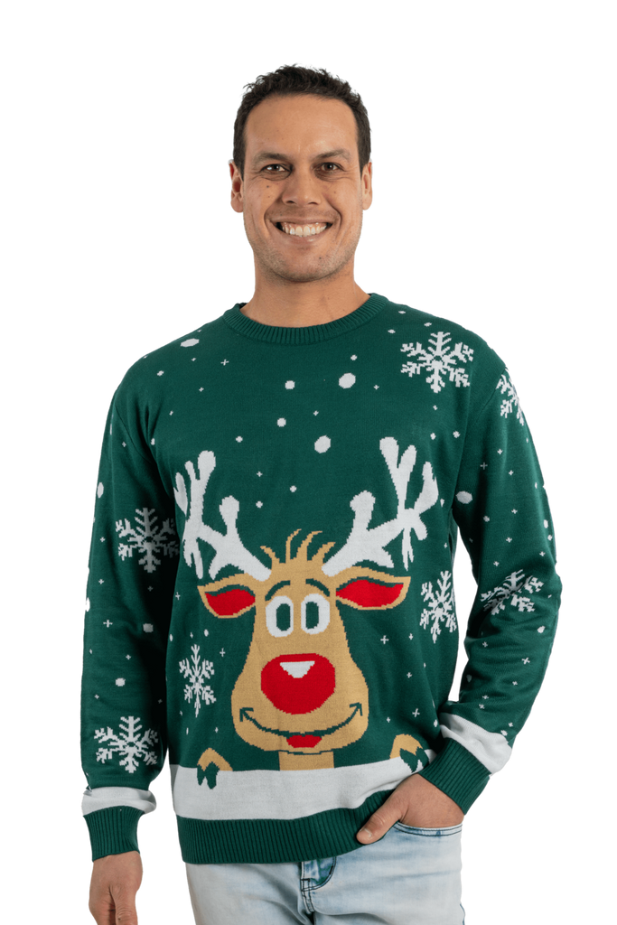 mens green rudolph christmas jumper