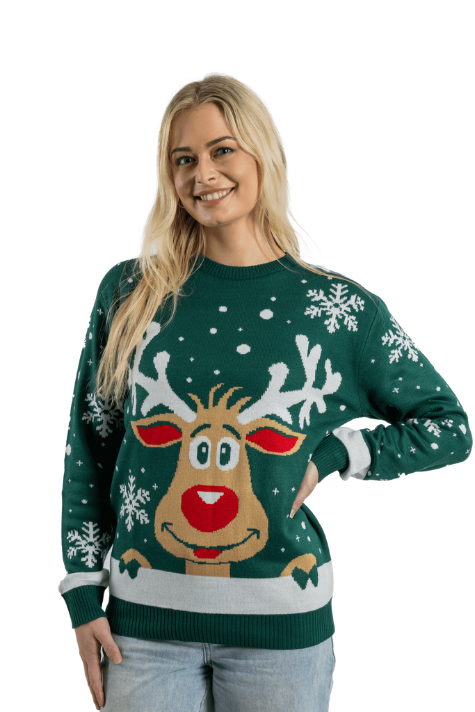 womens green rudolph christmas jumper